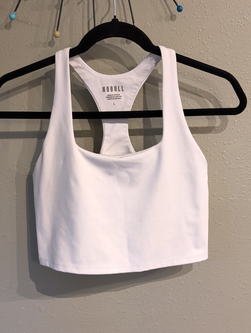 No Bull Racer Back Crop Tank White Built In Bra Large
